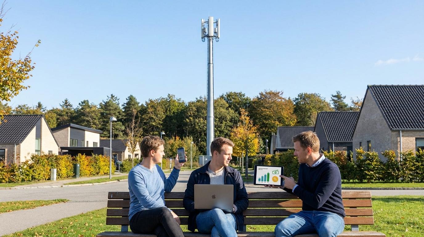 Tre personer ved 5G-mast