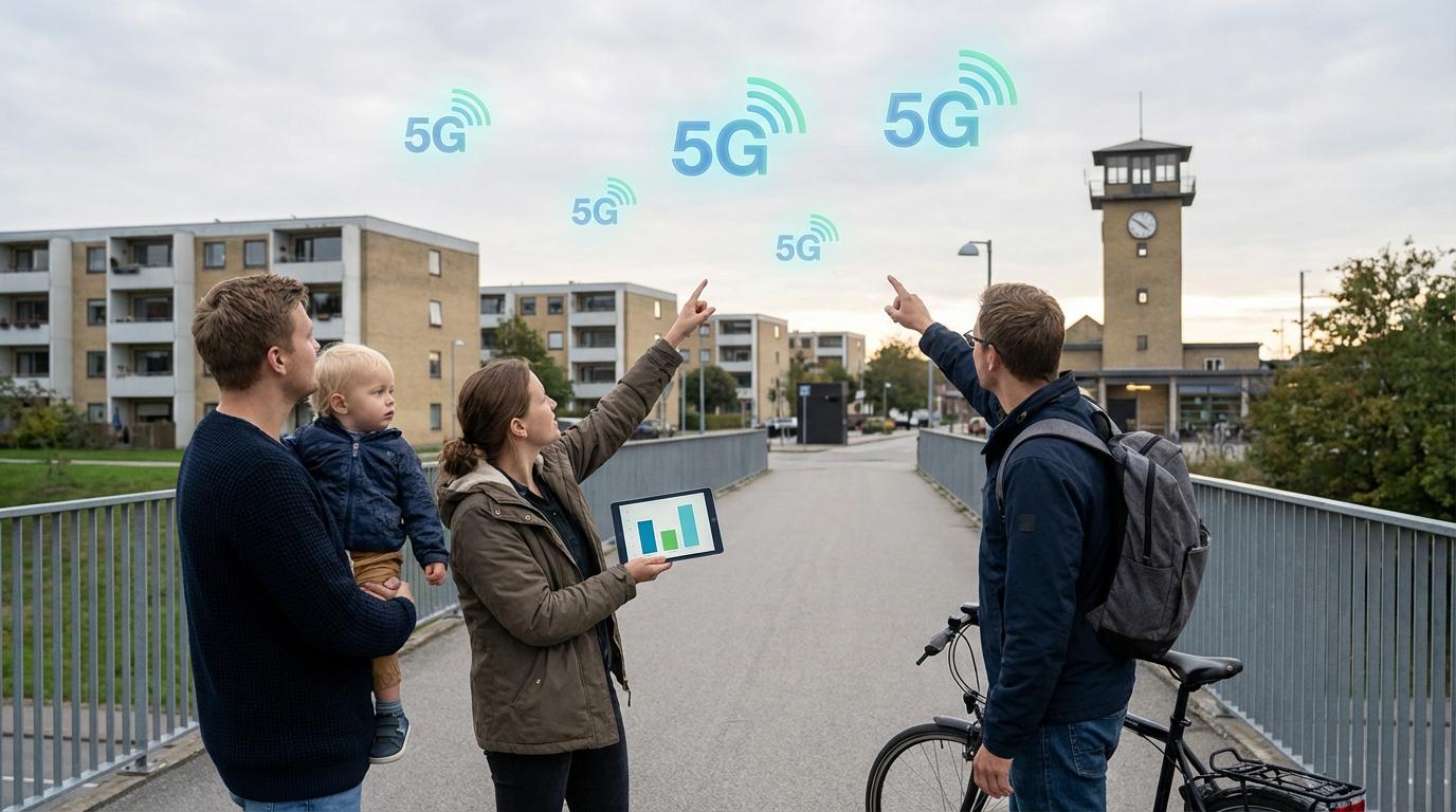 Familie peger på 5G-ikoner