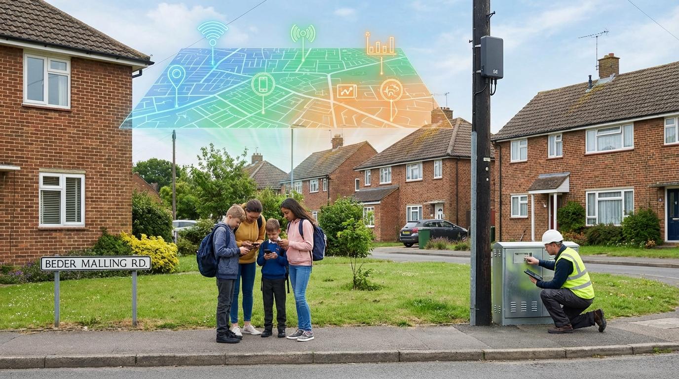 Familie og tekniker ved 5G