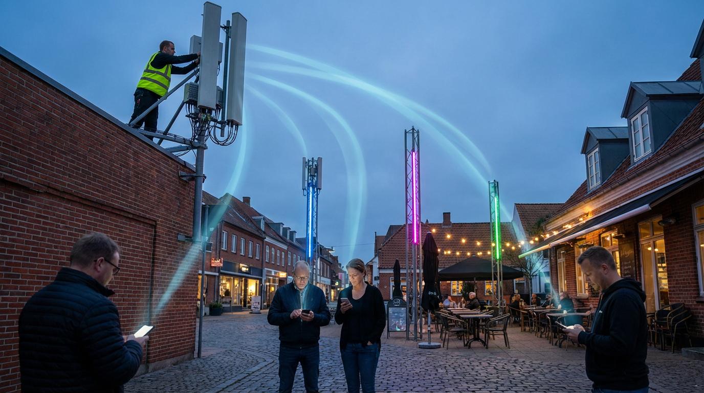 Tekniker ved 5G-antenne, caféliv