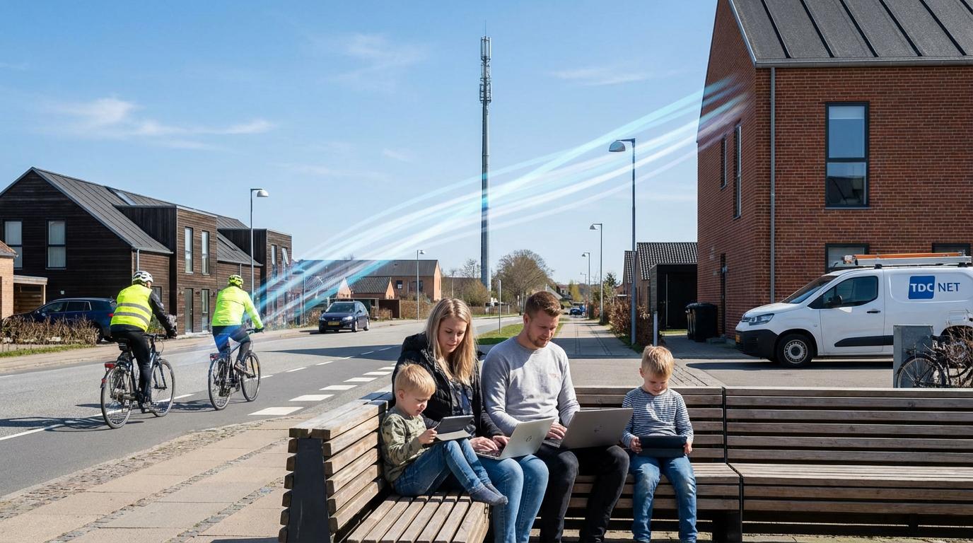 Ung familie ved 5G-mast