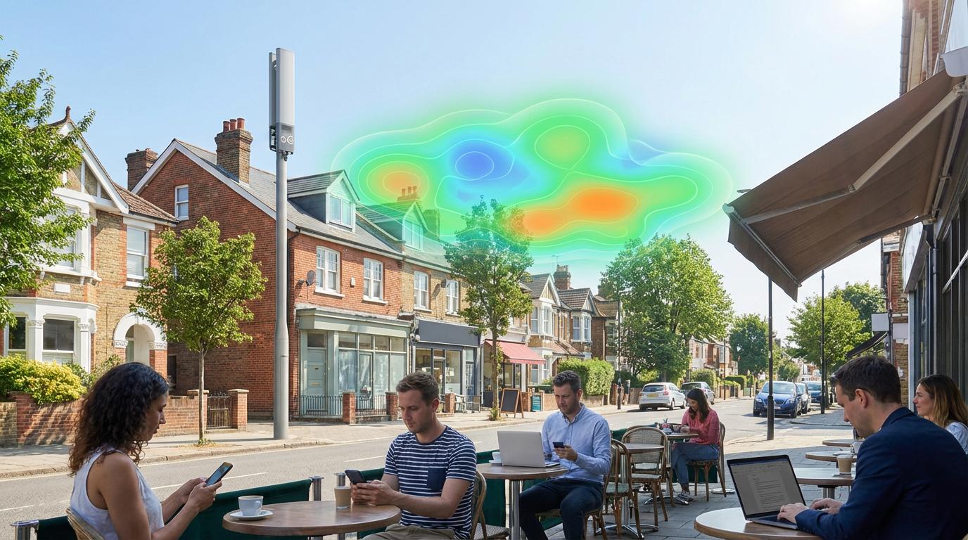 Solrig gade med 5G-dækning