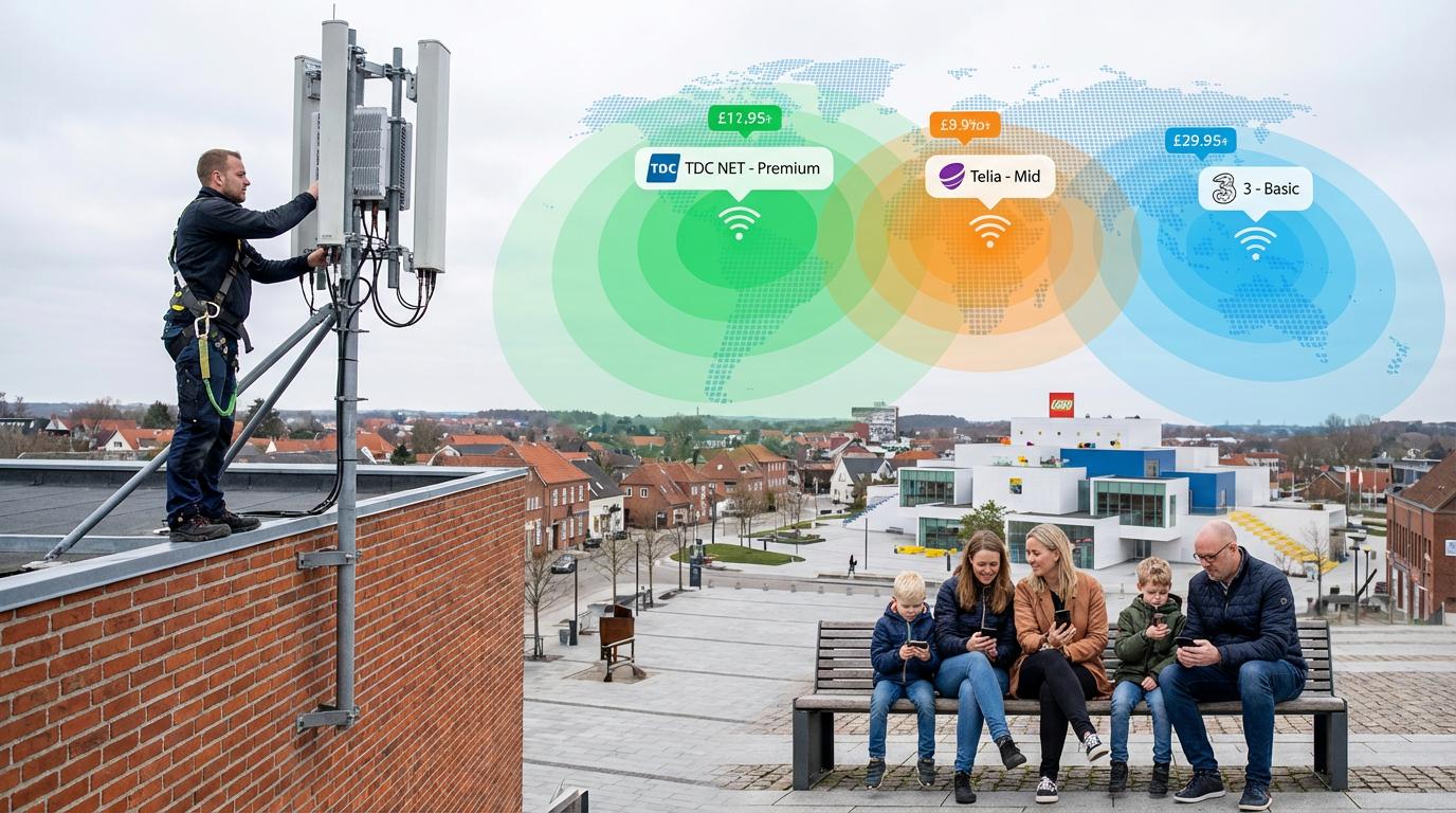 Tekniker og familie foran 5G-kort