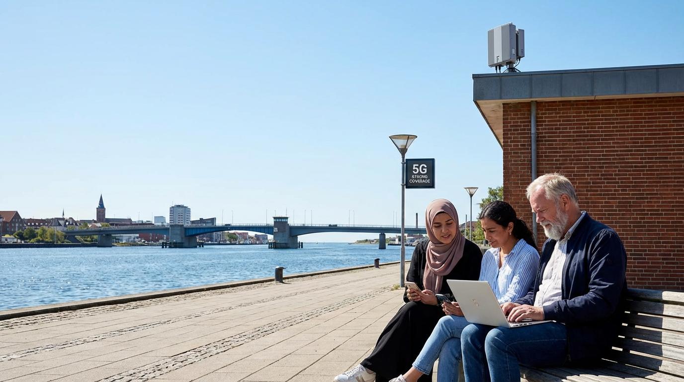 Folk på bænk med 5G