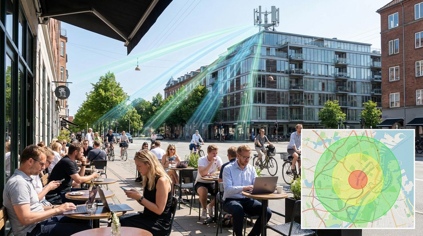 Udendørs café med 5G-antenne