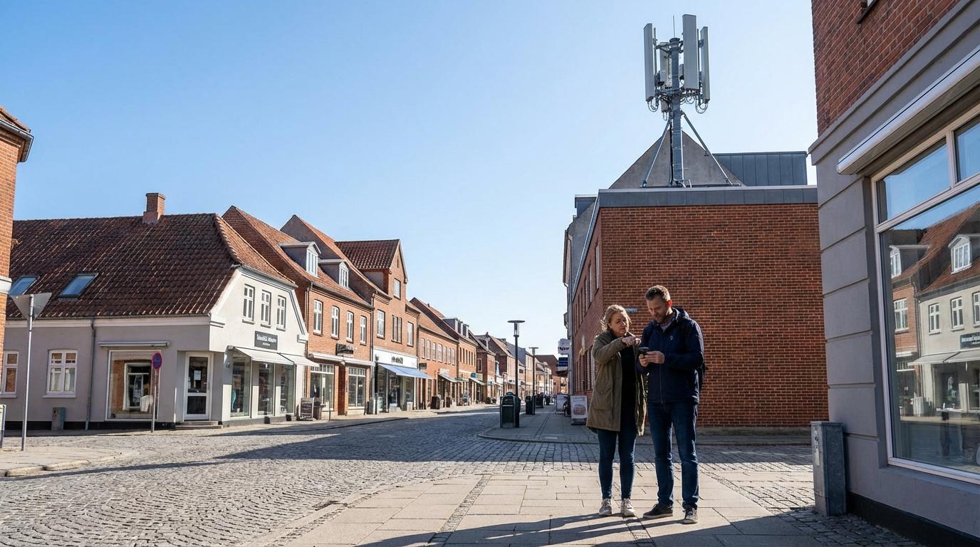 To tjekker telefon ved 5G-mast