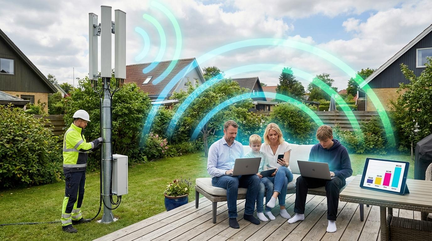 Tekniker og familie med 5G
