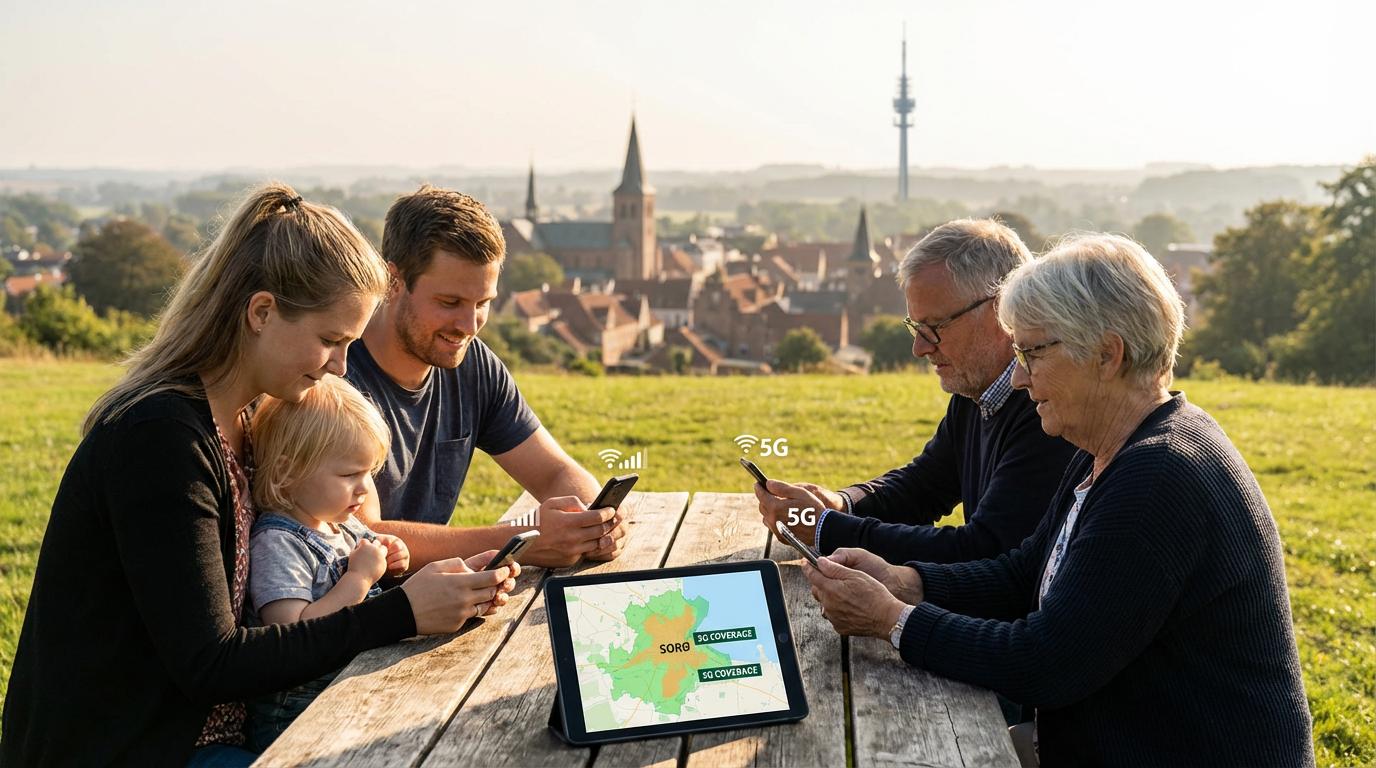 Familie og bedstemor tjekker 5G